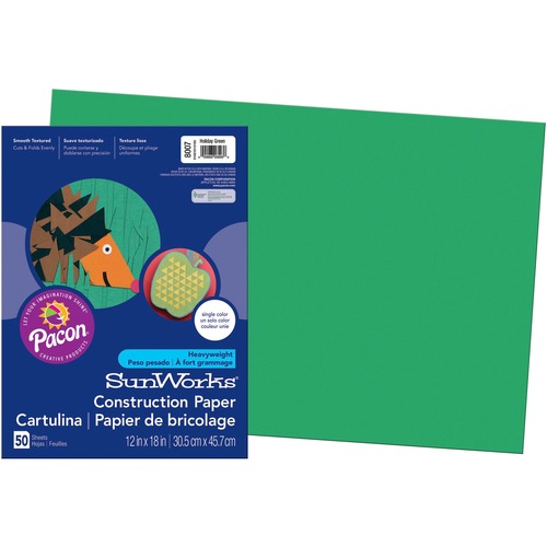 SunWorks Construction Paper - School Project, Art Project, Craft Project - 12" (304.80 mm)Width x 18" (457.20 mm)Length - 50 / Pack - Holiday Green - Groundwood