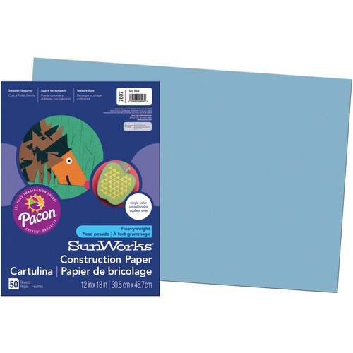 SunWorks Construction Paper - School Project, Art Project, Craft Project - 12" (304.80 mm)Width x 18" (457.20 mm)Length - 50 / Pack - Sky Blue - Groundwood