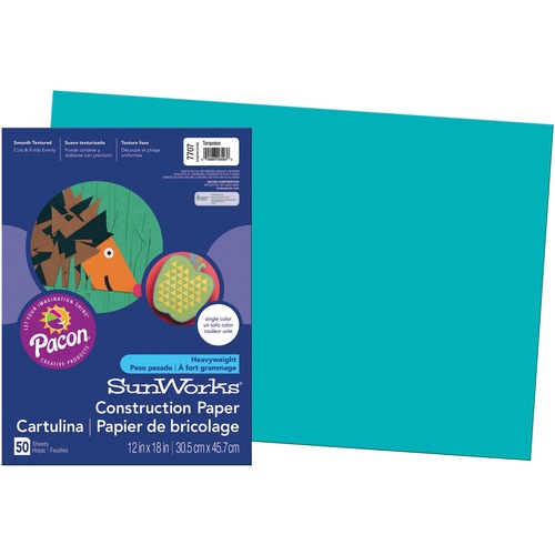 SunWorks Construction Paper - School Project, Art Project, Craft Project - 12" (304.80 mm)Width x 18" (457.20 mm)Length - 50 / Pack - Turquoise - Groundwood