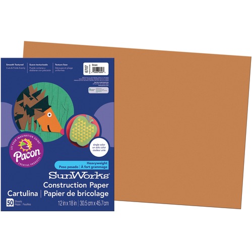 SunWorks Construction Paper - School Project, Art Project, Craft Project - 12" (304.80 mm)Width x 18" (457.20 mm)Length - 50 / Pack - Brown - Groundwood
