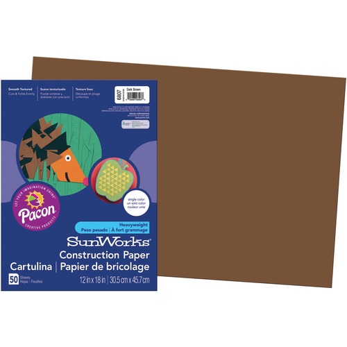 SunWorks Construction Paper - School Project, Art Project, Craft Project - 12" (304.80 mm)Width x 18" (457.20 mm)Length - 50 / Pack - Dark Brown - Groundwood