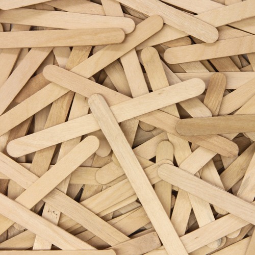 Economy Popsicle Sticks - Art Project, Craft Project, 3D Structure x 0.38" (9.53 mm)Width x 78.74 mil (2 mm)Thickness x 4.50" (114.30 mm)Length - 1000 / Pack - Natural - Natural Wood