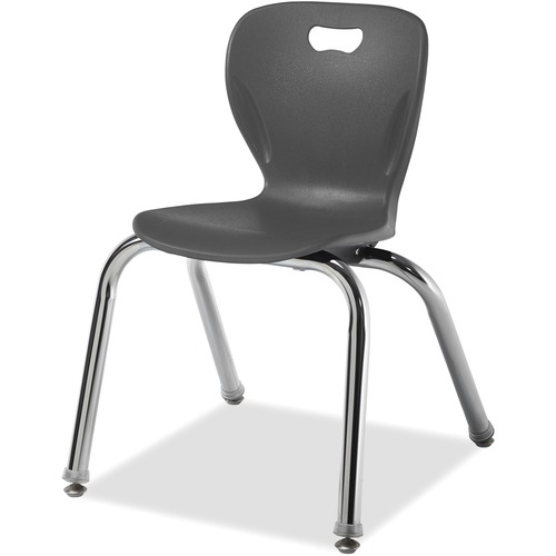 Explorer 4-Leg Chair - Gray Polypropylene Seat - Gray Polypropylene Back - Chrome Tubular Steel Frame - Four-legged Base - 5 Each