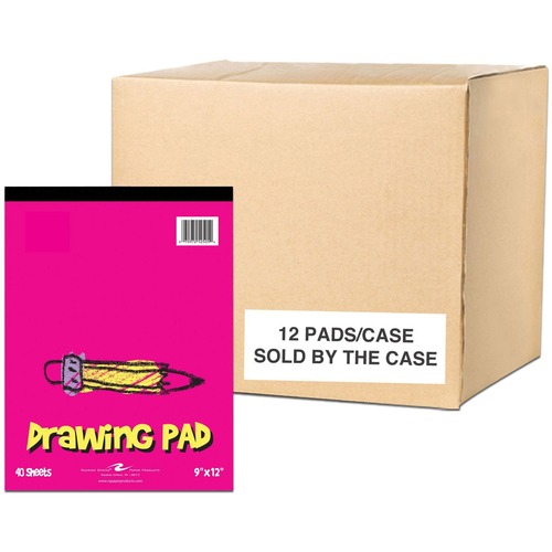 Roaring Spring Kid's Drawing Sketch Pad - 40 Sheets - 80 Pages - Plain - Glued/Tapebound - 20 lb Basis Weight - 75 g/m² Grammage - 12" x 9" - 0.25" x 9" x 12" - White Paper - Black Binding - Chipboard Cover - 12 / Carton