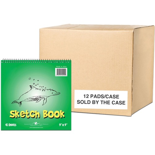 Roaring Spring Kid's Spiral Art Sketch Book - 40 Sheets - 80 Pages - Plain - Spiral Bound - 20 lb Basis Weight - 75 g/m² Grammage - 9" x 9" - 0.25" x 9" x 9" - White Paper - Chipboard Cover - 12 / Carton