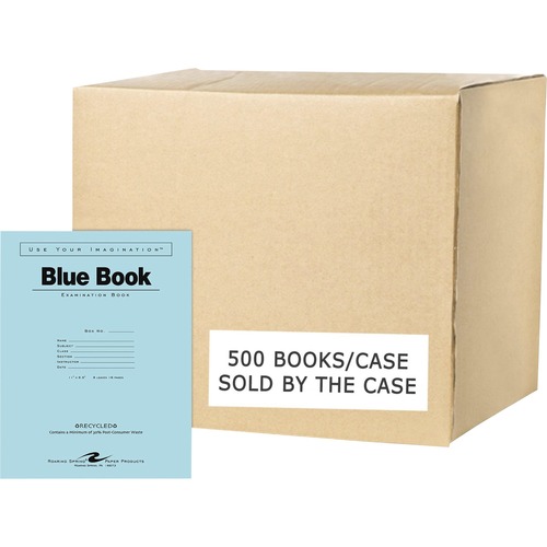Roaring Spring Blue Examination Book - 8 Sheets - 16 Pages - Printed - Stapled - Both Side Ruling Surface - Red Margin - 15 lb Basis Weight - 56 g/m² Grammage - 11" x 8 1/2" - 0.04" x 8.5" x 11" - White Paper - Recycled - 500 / Carton