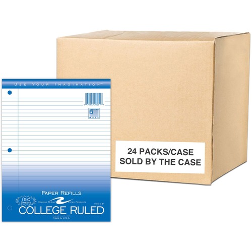 Roaring Spring College Ruled Loose Leaf Filler Paper - 150 Sheets - 300 Pages - Printed - Both Side Ruling Surface - Red Margin - 3 Hole(s) - 15 lb Basis Weight - 56 g/m² Grammage - 10 1/2" x 8" - 0.50" x 8" x 10.5" - White Paper - 3600 / Carton