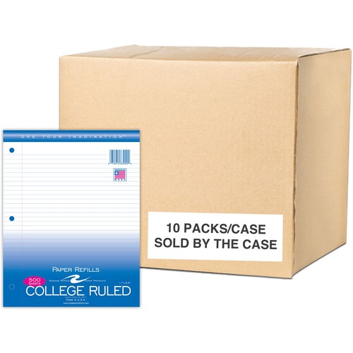 Roaring Spring College Ruled Filler Paper - 500 Sheets - 1000 Pages - Printed - Both Side Ruling Surface - Red Margin - 3 Hole(s) - 15 lb Basis Weight - 56 g/m² Grammage - 11" x 8 1/2" Sheet Size - 1.50" Height x 8.5" Width x 11" Length - White Paper