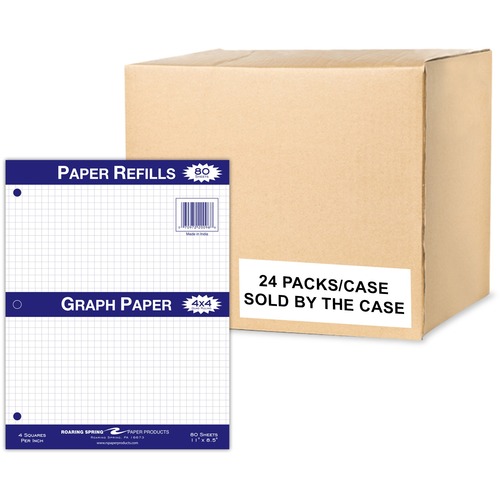 Roaring Spring Graph Filler Paper - 80 Sheets - 160 Pages - Printed - Both Side Ruling Surface - 3 Hole(s) - 15 lb Basis Weight - 56 g/m² Grammage - 11" x 8 1/2" Sheet Size - 0.30" Height x 8.5" Width x 11" Length - White Paper - 24 / Carton