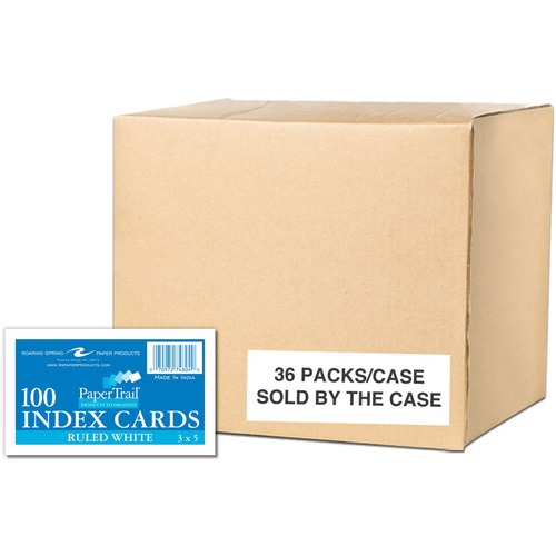 Roaring Spring PaperTrail Ruled Index Cards - 100 Sheets - 200 Pages - Printed - Front Ruling Surface - 43 lb Basis Weight - 160 g/m² Grammage - 5" x 3" - 0.75" x 5" x 3" - White Paper - 3600 / Carton