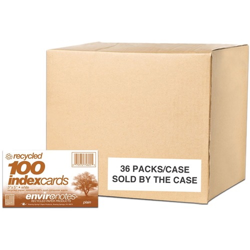 Picture of Roaring Spring Case of 36 Packs of Recycled Index Cards, 3"x5" , 100 sheets of White Recycled 100# Index Per Pack, unRuled
