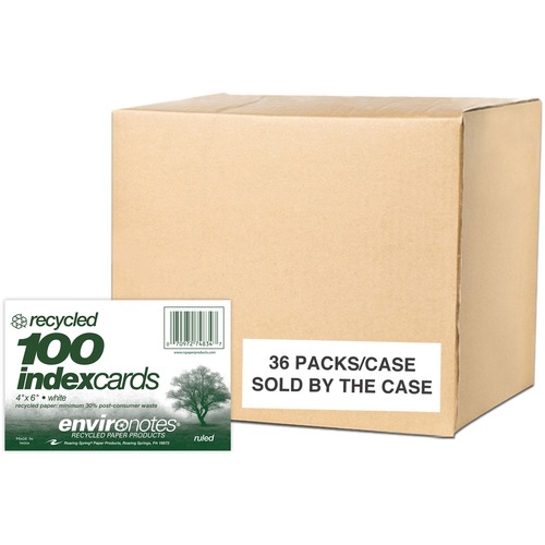 Roaring Spring EnviroNotes Index Cards - 100 Sheets - 200 Pages - Printed - Front Ruling Surface - 43 lb Basis Weight - 160 g/m² Grammage - 6" x 4" - 0.75" x 6" x 4" - White Paper - Recycled - 36 / Carton