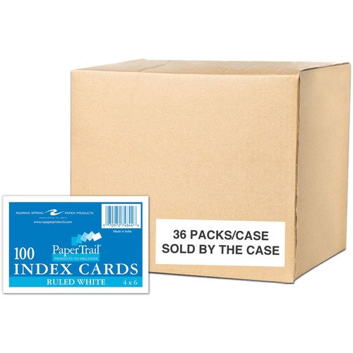 Roaring Spring PaperTrail Ruled Index Cards - 100 Sheets - 200 Pages - Printed - Front Ruling Surface - 43 lb Basis Weight - 160 g/m² Grammage - 6" x 4" - 0.75" x 6" x 4" - White Paper - 3600 / Carton
