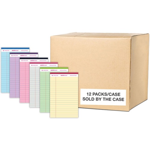 Roaring Spring Enviroshades Jr. Legal Pad - 50 Sheets - 100 Pages - Printed - Stapled/Tapebound - Both Side Ruling Surface - Double Line Red Margin - 15 lb Basis Weight - 56 g/m² Grammage - 8" x 5" - 1.13" x 5" x 8" - Orchid, Blue, Green, Ivory, Pink