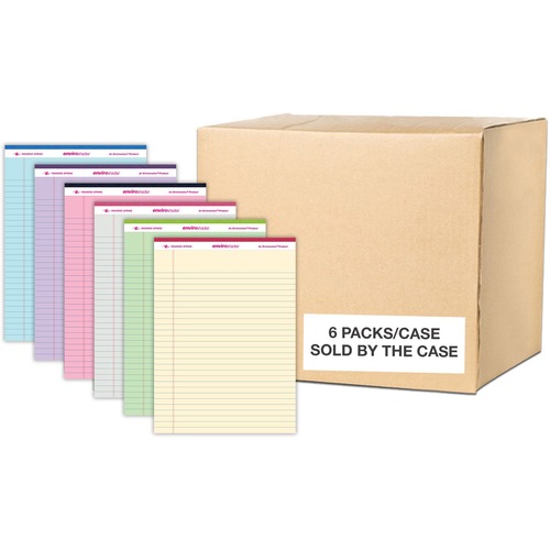 Roaring Spring EnviroShades Legal Pad - 50 Sheets - 100 Pages - Printed - Stapled/Tapebound - Both Side Ruling Surface - Double Line Red Margin - 15 lb Basis Weight - 56 g/m² Grammage - 11 3/4" x 8 1/2" - 1.13" x 8.5" x 11.8" - Orchid, Blue, Green, I