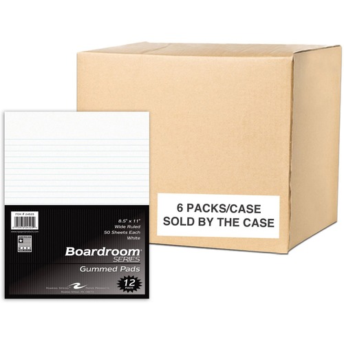 Roaring Spring Boardroom Series Gummed Pad - 50 Sheets - 100 Pages - Printed - Glued - Both Side Ruling Surface - Red Margin - 15 lb Basis Weight - 56 g/m² Grammage - 11" x 8 1/2" - 3" x 8.5" x 11" - White Paper - Chipboard Cover - 72 / Carton