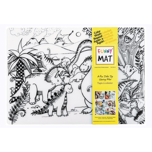 Funny Mat Reusable Tabletop Coloring Mat - 18.90" (480 mm) Length x 13.19" (335 mm) Width - Dinosaur Print - Polypropylene - White, Black - 1 Each - Sketch Pads & Drawing Paper - FNMJURASSIC