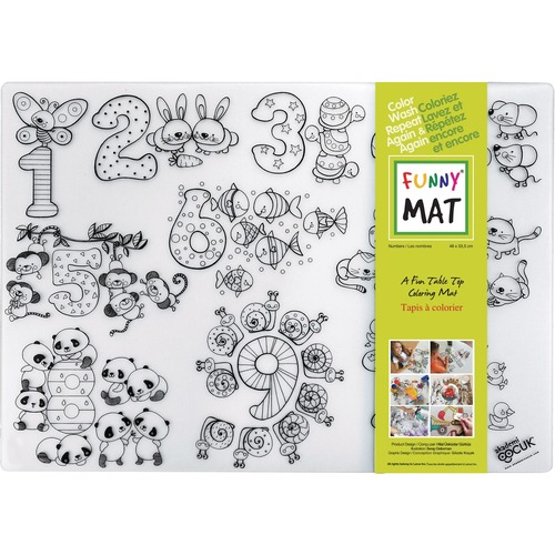 Funny Mat Reusable Tabletop Coloring Mat - 18.90" (480 mm) Length x 13.19" (335 mm) Width - Numbers Print - Polypropylene - White, Black - 1 Each