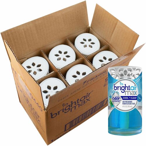 Bright Air Max Odor Eliminator Air Freshener - Gel - 4 fl oz (0.1 quart) - Cool Clean - 6 / Carton - Phthalate-free, BHT Free, Paraben-free, Formaldeh