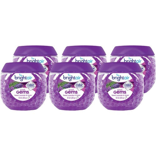 Bright Air Sweet Gems Lavender Odor Eliminator - Gel - 10 fl oz (0.3 quart) - Sweet Lavender & Violet - 45 Day - 6 / Carton - Long Lasting, Phthalate-