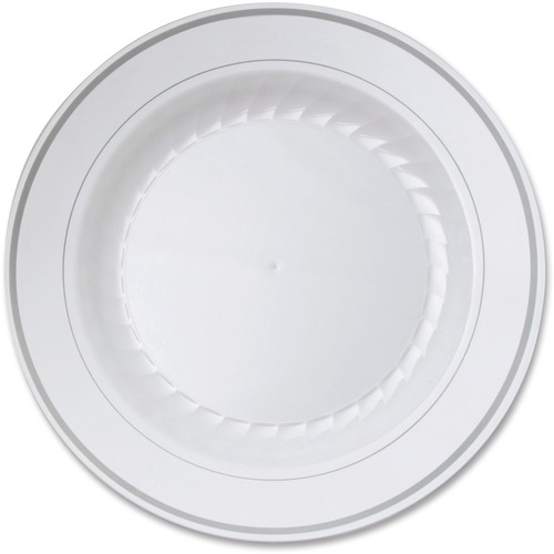 Masterpiece 10-1/4" Heavyweight Plates - 10 / Pack - Picnic, Party - Disposable - 10.3" Diameter - White - Plastic Body - 12 / Carton