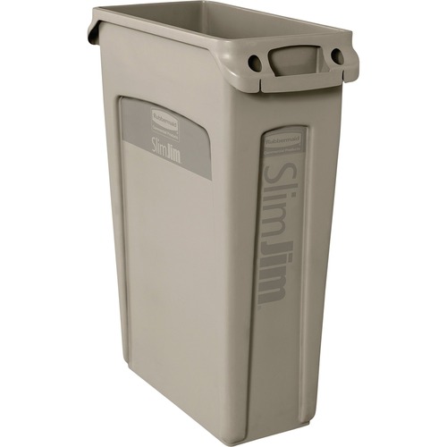 Rubbermaid Commercial Slim Jim Vented Container - 23 gal Capacity - Rectangular - Durable, Handle - 30" Height x 11" Width x 22" Depth - Beige