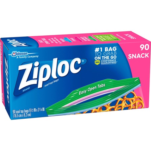 Ziploc® Snack Size Storage Bags - 6.50" Width x 3.25" Length - Zipper Closure - Clear - 12/Carton - 90 Per Box - Food, Supplies