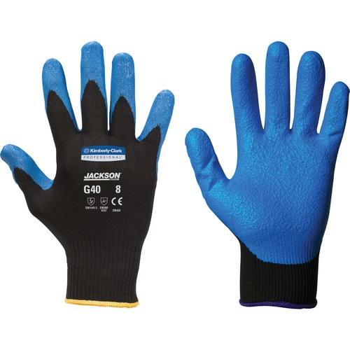 Kleenguard G40 Foam Nitrile Coated Gloves - Oil, Grease, Abrasion Protection - Nitrile Coating - 9 Size Number - Large Size - For Right/Left Hand - Blue, Black - Stain Resistant, Washable, Silicone-free, Comfortable, Knitted Back, Breathable, Knitted Cuff