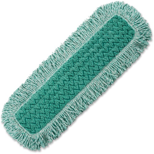 Rubbermaid Commercial Hygen 24" Fringed Dust Mop Pad - 24" Width MicroFiber Head - Hook & Loop Backing, Durable - Green - 6 / Carton