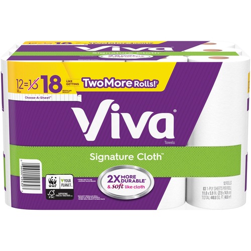 Viva Signature Cloth Paper Towels - 83 Sheets/Roll - White - Durable, Strong, Disposable, Absorbent - For Home - 2 / Carton