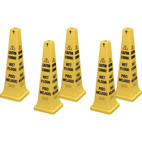 Rubbermaid Commercial 36" Safety Cone - 5 / Carton - Caution, Wet Floor Print/Message - 12.2" Width x 36" Height - Cone Shape - Stackable, Sturdy - Pl
