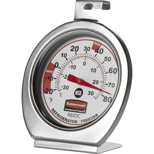 Rubbermaid Commercial Refrigerator/Freezer Thermometers - Large Display, Shatter Proof Lens, Dual Dial - For Refrigerator/Freezer - Chrome