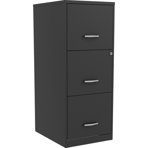 Lorell SOHO 3-Drawer Vertical Filing Cabinet - 14.3" x 18" x 35.5" - 3 x File Drawer(s) - Material: Steel - Finish: Black, Chrome Handle, Baked Enamel