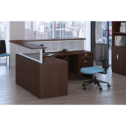 Heartwood Innovations L-Shape Reception - 72" x 72" x 41" - Material: Thermofused Laminate (TFL), Wood Grain Laminate Top - Finish: Evening Zen