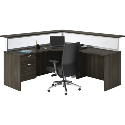 Heartwood Innovations L-Shape Reception - 72" x 72" x 41" - Material: Thermofused Laminate (TFL), Wood Grain Laminate Top - Finish: Gray Dusk - Contemporary - Laminate - HTWINVLAYOUT15GD