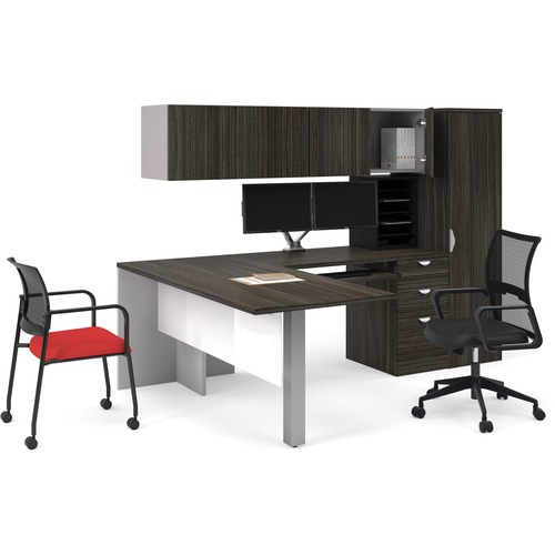 Global Innovations Office Furniture Suite - 1" Top, 65" x 94.5" x 66" , 0.1" Edge - Material: Polyvinyl Chloride (PVC) Edge, Laminate Work Surface - Finish: Gray Dusk