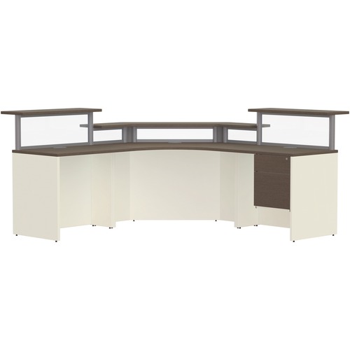 Links Contract Furniture Interlinks Reception Desk - 84" x 84" - Box Drawer(s), File Drawer(s) - Material: Laminate - Finish: Cappuccino, Willow Gray