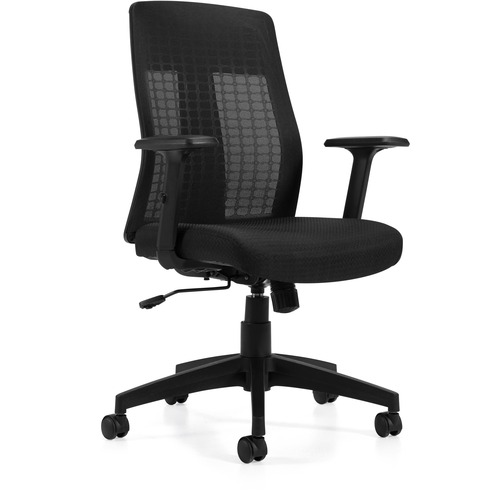 Global OTG10930 Executive Chair - Black Fabric Seat - Black Mesh Fabric Back - High Back - Armrest - 1 Each
