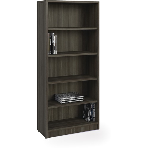 Heartwood Innovations Bookcase - 1" Shelf, 0.1" Edge - 5 Shelve(s) - Material: Particleboard, Polyvinyl Chloride (PVC), Laminate - Finish: Gray Dusk, Thermofused Laminate (TFL) Top