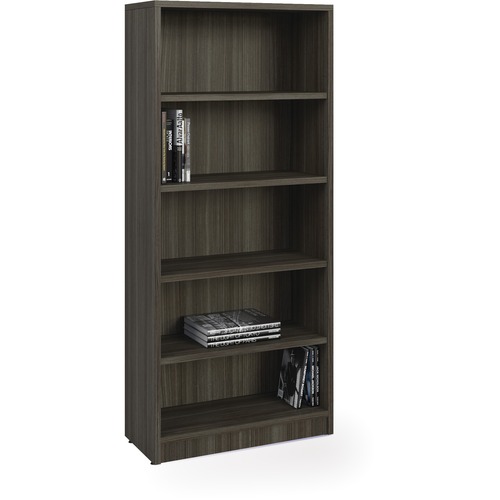 Heartwood Innovations Bookcase - 1" Shelf, 0.1" Edge, 32" x 14"72" - 5 Shelve(s) - Material: Particleboard, Polyvinyl Chloride (PVC), Laminate - Finish: Gray Dusk