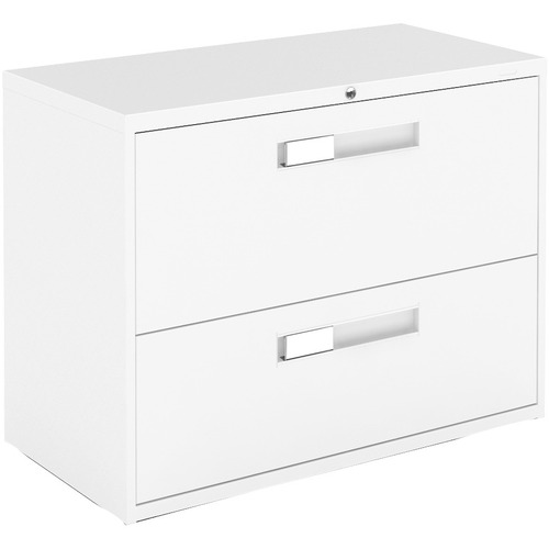 Global 36"W 2 Drawer Lateral File - 18" x 36" x 27.1" - 2 x Drawer(s) for File - Letter, Legal, A4 - Lateral - Hanging Bar, Interlocking, Anti-tip, Leveling Glide, Cam Lock, Durable, Ball-bearing Suspension, Pull Handle - Designer White - Metal - Lateral Files - GLB93362F1HDWT