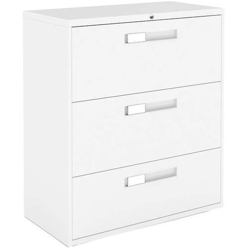 Global 36"W 3 Drawer Lateral File - 18" x 36" x 40.5" - 3 x Drawer(s) for File - Letter, Legal, A4 - Lateral - Hanging Bar, Interlocking, Anti-tip, Leveling Glide, Cam Lock, Durable, Ball-bearing Suspension, Pull Handle - Designer White - Metal