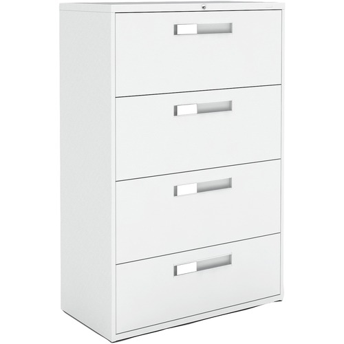 Global 36"W 4 Drawer Lateral File - 18" x 36" x 54" - 4 x Drawer(s) for File - Letter, Legal, A4 - Lateral - Hanging Bar, Interlocking, Anti-tip, Leveling Glide, Cam Lock, Durable, Ball-bearing Suspension, Pull Handle - Designer White - Metal - Lateral Files - GLB93364F1HDWT