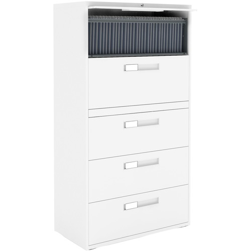 Global 36"W 5 Drawer Lateral File - 18" x 36" x 65.3" - 5 x Drawer(s) for File - Letter, Legal, A4 - Lateral - Hanging Bar, Interlocking, Anti-tip, Leveling Glide, Cam Lock, Durable, Ball-bearing Suspension, Pull Handle - Designer White - Metal - Lateral Files - GLB93365F1HDWT
