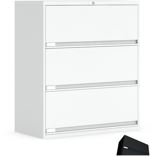 Global 9100 Plus File Cabinet - 3-Drawer - 3 x Shelf(ves) - 3 x Drawer(s) for File - Letter, Legal - Lateral - Pull Handle, Lockable - Black - Metal
