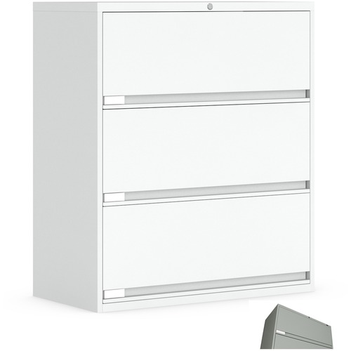 Global 9100 Plus File Cabinet - 3-Drawer - 3 x Shelf(ves) - 3 x Drawer(s) for File - Letter, Legal - Lateral - Pull Handle, Lockable - Gray - Metal