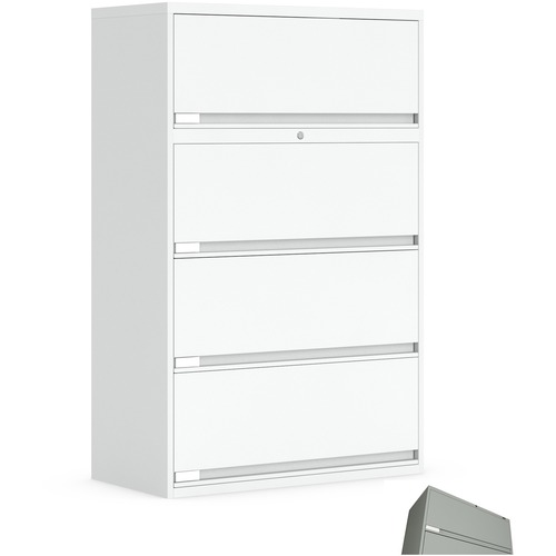 Global 9100 Plus File Cabinet - 4-Drawer - 4 x Shelf(ves) - 4 x Drawer(s) for File - Letter, Legal - Lateral - Pull Handle, Lockable - Gray - Metal