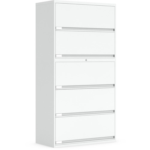 Global 9100 Plus File Cabinet - 5-Drawer - 5 x Shelf(ves) - 5 x Drawer(s) for File - Letter, Legal - Lateral - Pull Handle, Lockable - Designer White - Metal