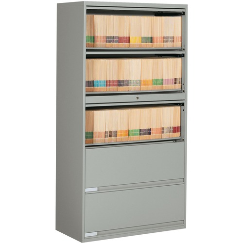 Global 9100 Plus File Cabinet - 5-Drawer - 5 x Shelf(ves) - 5 x Drawer(s) for File - Letter, Legal - Lateral - Pull Handle, Lockable - Gray - Metal
