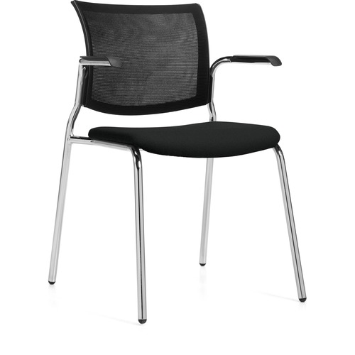 Offices To Go OTG13060 Guest Chair - Fabric Seat - Mesh Back - Chrome Frame - Four-legged Base - Carbon - Yes - 1 Each